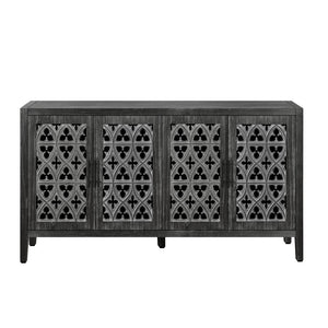 Homeroots 65" Charcoal Distressed Wood Sideboard With Four Doors   568410