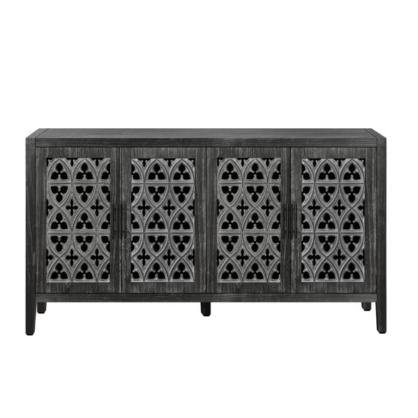 Homeroots 65" Charcoal Distressed Wood Sideboard With Four Doors   568410