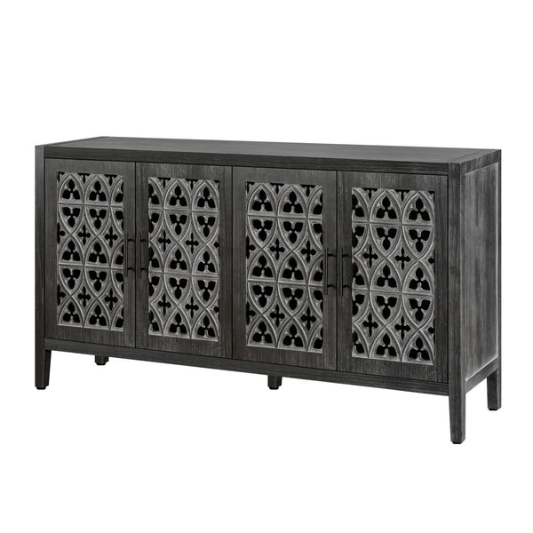 Homeroots 65" Charcoal Distressed Wood Sideboard With Four Doors   568410