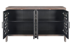 HomeRoots 63" Brown Distressed Sideboard with Carved Scrollwork - Rustic Storage Solution for Any Room 568411