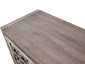 HomeRoots 63" Brown Distressed Sideboard with Carved Scrollwork - Rustic Storage Solution for Any Room 568411