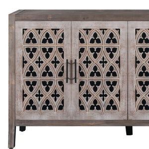 HomeRoots 63" Brown Distressed Sideboard with Carved Scrollwork - Rustic Storage Solution for Any Room 568411