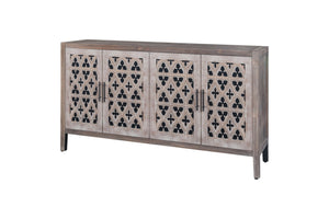 HomeRoots 63" Brown Distressed Sideboard with Carved Scrollwork - Rustic Storage Solution for Any Room 568411