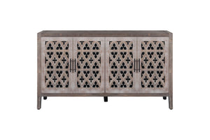 HomeRoots 63" Brown Distressed Sideboard with Carved Scrollwork - Rustic Storage Solution for Any Room 568411