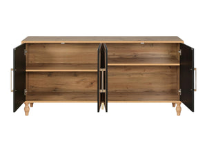 Homeroots 68" Natural Distressed Carved Geometric Sideboard With Four Doors   568412