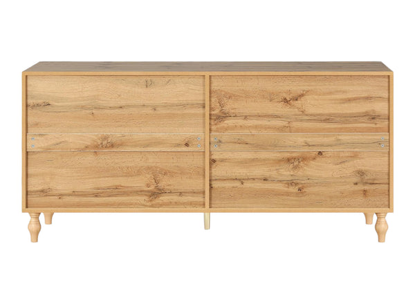 Homeroots 68" Natural Distressed Carved Geometric Sideboard With Four Doors   568412