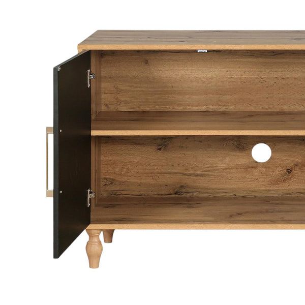 Homeroots 68" Natural Distressed Carved Geometric Sideboard With Four Doors   568412