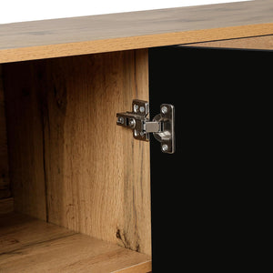 Homeroots 68" Natural Distressed Carved Geometric Sideboard With Four Doors   568412