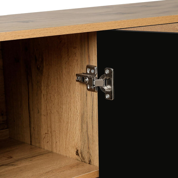 Homeroots 68" Natural Distressed Carved Geometric Sideboard With Four Doors   568412