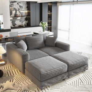 English Elm 82.7" Plush Corduroy 3-Seat Sofa - Modern Cloud Couch With Ottomans & Pillows For Ultimate Comfort W1885S00152