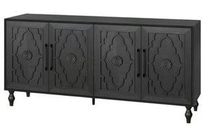 HomeRoots 68" Black Distressed Sideboard with Floral Carvings – Elegant Storage Solution for Modern Homes 568413
