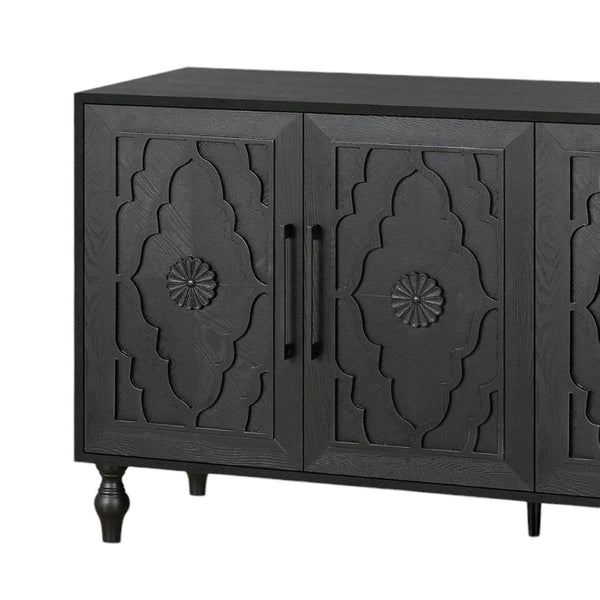 HomeRoots 68" Black Distressed Sideboard with Floral Carvings – Elegant Storage Solution for Modern Homes 568413