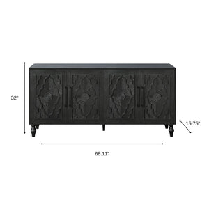 HomeRoots 68" Black Distressed Sideboard with Floral Carvings – Elegant Storage Solution for Modern Homes 568413
