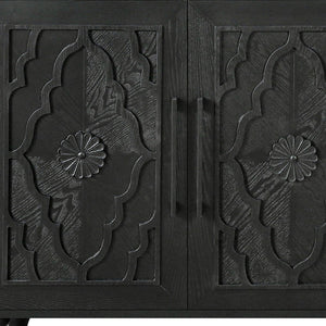 HomeRoots 68" Black Distressed Sideboard with Floral Carvings – Elegant Storage Solution for Modern Homes 568413