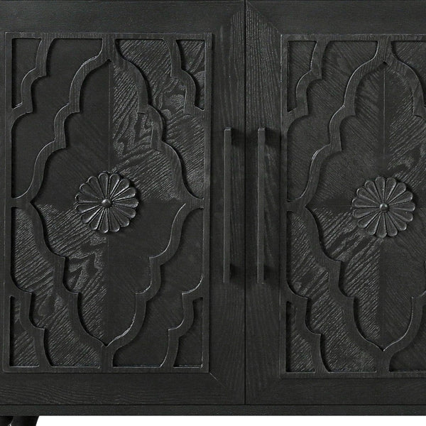 HomeRoots 68" Black Distressed Sideboard with Floral Carvings – Elegant Storage Solution for Modern Homes 568413