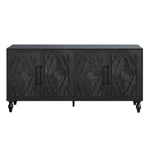 HomeRoots 68" Black Distressed Sideboard with Floral Carvings – Elegant Storage Solution for Modern Homes 568413