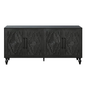 HomeRoots 68" Black Distressed Sideboard with Floral Carvings – Elegant Storage Solution for Modern Homes 568413