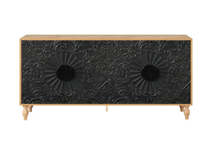 HomeRoots 68" Distressed Carved Floral Sideboard – Rustic Two-Tone Storage Buffet for Dining & Living Spaces 568414