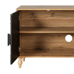HomeRoots 68" Distressed Carved Floral Sideboard – Rustic Two-Tone Storage Buffet for Dining & Living Spaces 568414