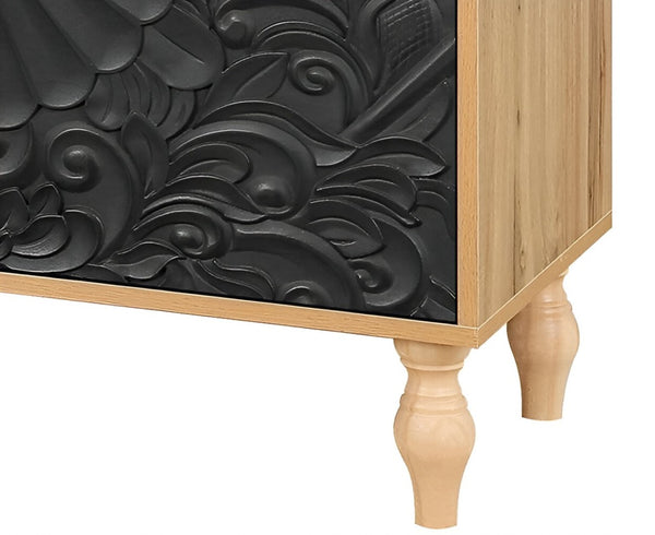 HomeRoots 68" Distressed Carved Floral Sideboard – Rustic Two-Tone Storage Buffet for Dining & Living Spaces 568414