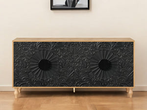 HomeRoots 68" Distressed Carved Floral Sideboard – Rustic Two-Tone Storage Buffet for Dining & Living Spaces 568414