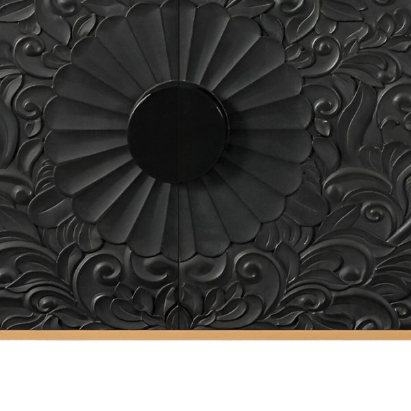 HomeRoots 68" Distressed Carved Floral Sideboard – Rustic Two-Tone Storage Buffet for Dining & Living Spaces 568414