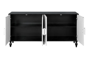 HomeRoots 68" Black and White Distressed Carved Floral Sideboard - Stylish Storage & Versatile Home Accent Piece 568415