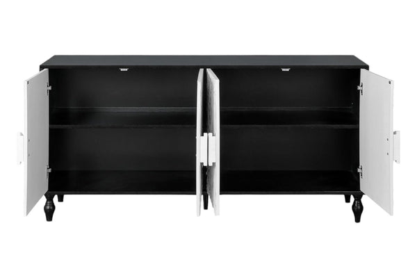 HomeRoots 68" Black and White Distressed Carved Floral Sideboard - Stylish Storage & Versatile Home Accent Piece 568415
