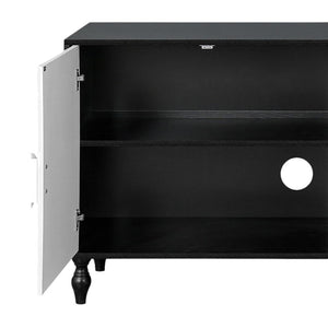 HomeRoots 68" Black and White Distressed Carved Floral Sideboard - Stylish Storage & Versatile Home Accent Piece 568415
