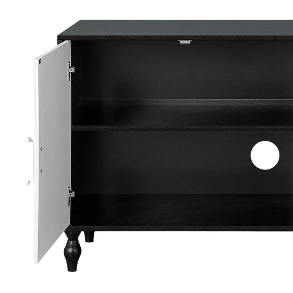 HomeRoots 68" Black and White Distressed Carved Floral Sideboard - Stylish Storage & Versatile Home Accent Piece 568415