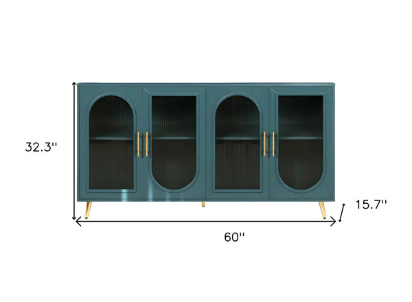 Homeroots 60" Teal Blue Ribbed Texture Sideboard With Four Doors   568416