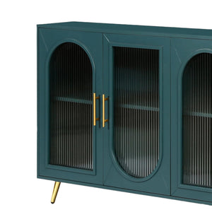 Homeroots 60" Teal Blue Ribbed Texture Sideboard With Four Doors   568416