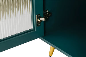 Homeroots 60" Teal Blue Ribbed Texture Sideboard With Four Doors   568416