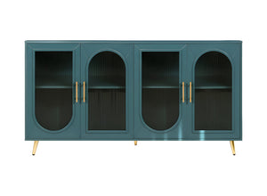 Homeroots 60" Teal Blue Ribbed Texture Sideboard With Four Doors   568416