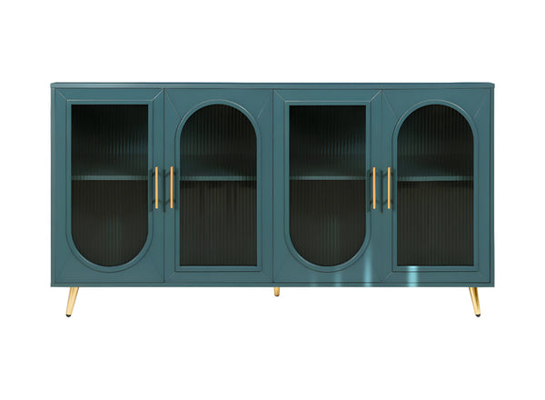 Homeroots 60" Teal Blue Ribbed Texture Sideboard With Four Doors   568416