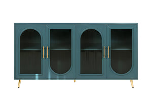 Homeroots 60" Teal Blue Ribbed Texture Sideboard With Four Doors   568416