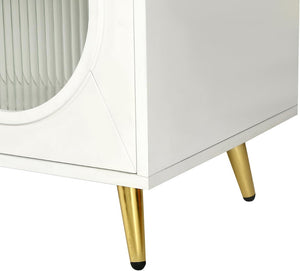 HomeRoots 60" Modern White Ribbed Texture Wood & Glass Sideboard - Stylish Storage Solution for Any Room 568417