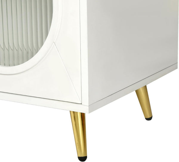 HomeRoots 60" Modern White Ribbed Texture Wood & Glass Sideboard - Stylish Storage Solution for Any Room 568417