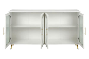 HomeRoots 60" Modern White Ribbed Texture Wood & Glass Sideboard - Stylish Storage Solution for Any Room 568417