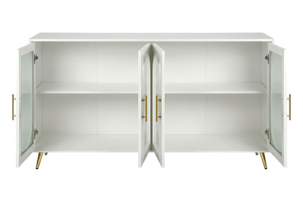 HomeRoots 60" Modern White Ribbed Texture Wood & Glass Sideboard - Stylish Storage Solution for Any Room 568417