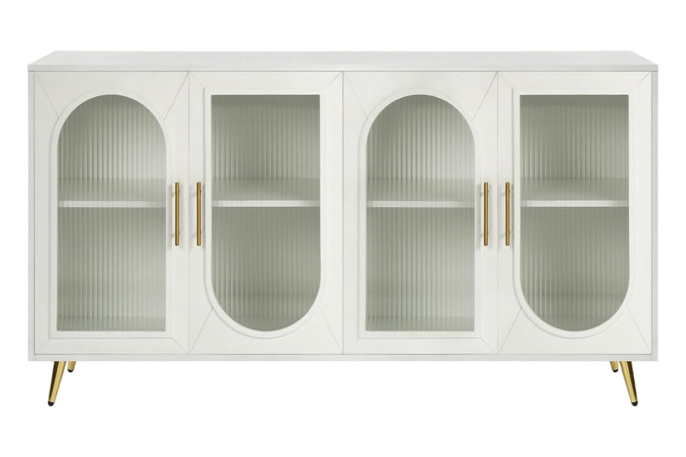 HomeRoots 60" Modern White Ribbed Texture Wood & Glass Sideboard - Stylish Storage Solution for Any Room 568417