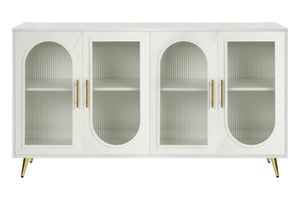 HomeRoots 60" Modern White Ribbed Texture Wood & Glass Sideboard - Stylish Storage Solution for Any Room 568417