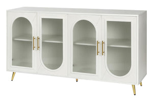 HomeRoots 60" Modern White Ribbed Texture Wood & Glass Sideboard - Stylish Storage Solution for Any Room 568417