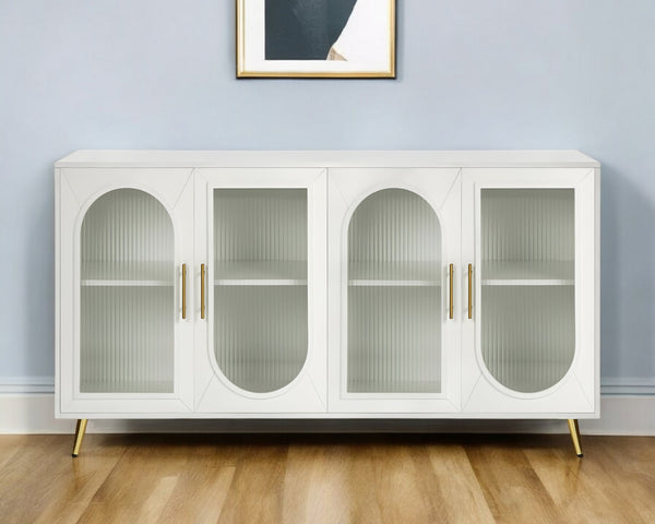 HomeRoots 60" Modern White Ribbed Texture Wood & Glass Sideboard - Stylish Storage Solution for Any Room 568417