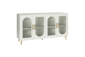 HomeRoots 60" Modern White Ribbed Texture Wood & Glass Sideboard - Stylish Storage Solution for Any Room 568417