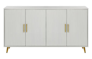 HomeRoots 60" White Ribbed Texture Sideboard - Modern Minimalist Storage with Gold Accents for Any Room 568418