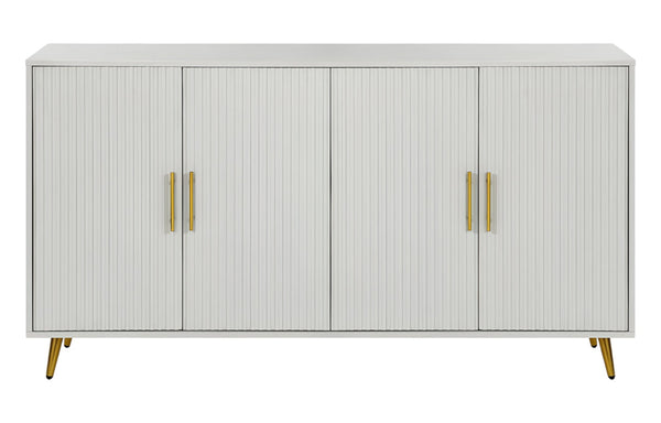 HomeRoots 60" White Ribbed Texture Sideboard - Modern Minimalist Storage with Gold Accents for Any Room 568418