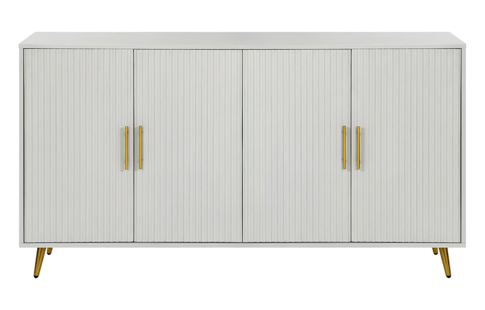 HomeRoots 60" White Ribbed Texture Sideboard - Modern Minimalist Storage with Gold Accents for Any Room 568418