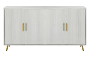 HomeRoots 60" White Ribbed Texture Sideboard - Modern Minimalist Storage with Gold Accents for Any Room 568418