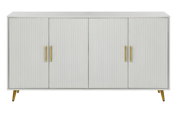 HomeRoots 60" White Ribbed Texture Sideboard - Modern Minimalist Storage with Gold Accents for Any Room 568418